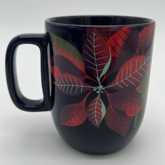 Starbucks Navy Poinsettia Ceramic 12oz Siren Logo Coffee Tea Holiday Mug Cup - Picture 4 of 9